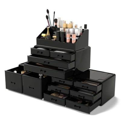 Household Fashion Cosmetics Storage Box with multiple layers and compartments for organizing makeup.