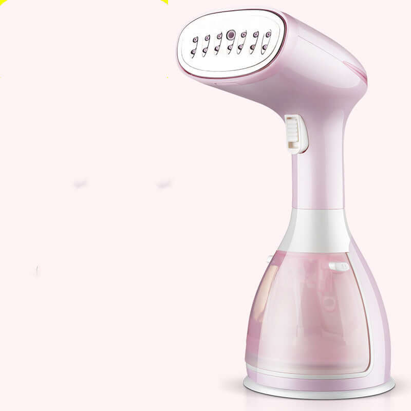 Handheld garment steamer household steam iron with a sleek pink design and ergonomic handle.