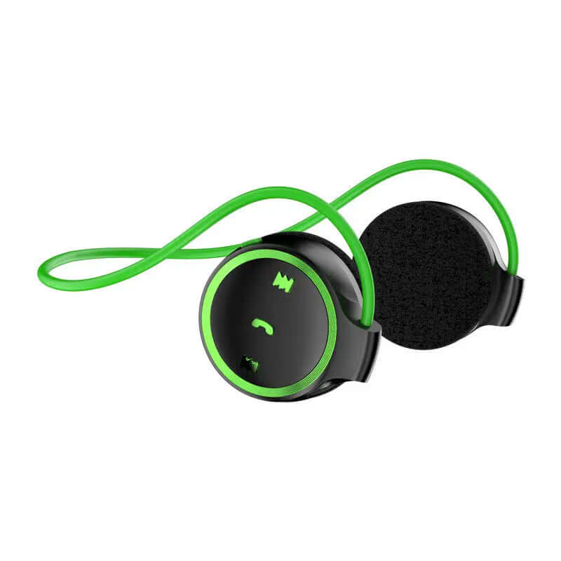 Bluetooth Headphones Bone Conduction Headphones Handsfree Call Headsets with green accents and music controls.