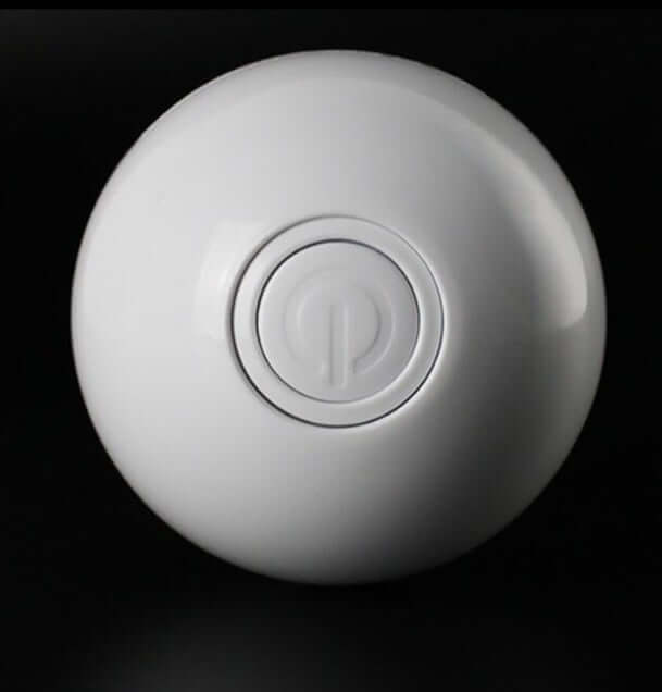 LED Laser Electronic Rolling Pet Funny Cat Toy Ball, white design with power button on top.