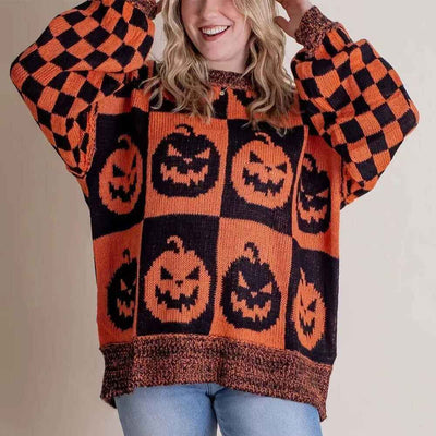 Halloween Ghost Pullover Sweater - Comfy Knit Tops for Fall