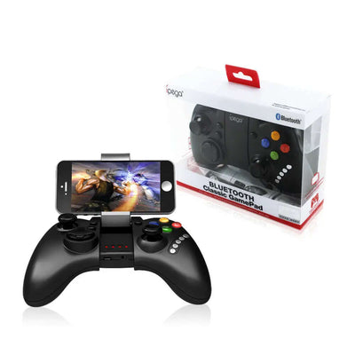 Compatible with Apple, IPEGA PG-9021 Bluetooth Mobile Game Controller with smartphone and packaging.