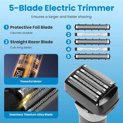 Electric Foil Face Shaver 5-Blade Electric Razor For Men Wet & Dry Jawline Beard Trimmer Precision Sideburn Shavers IPX6
