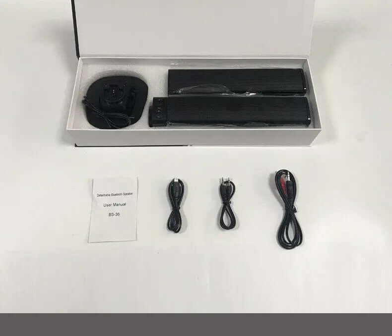 Card Combo TV Speaker Sound Blaster Bluetooth Speaker package contents including remote, connectors, and user manual.