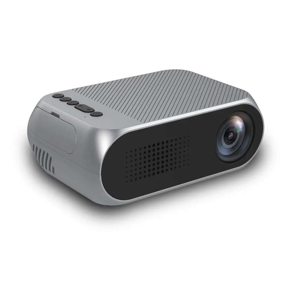 Projector Home Mini HD Mini Portable Projector showing a compact and sleek design with lens and control buttons.