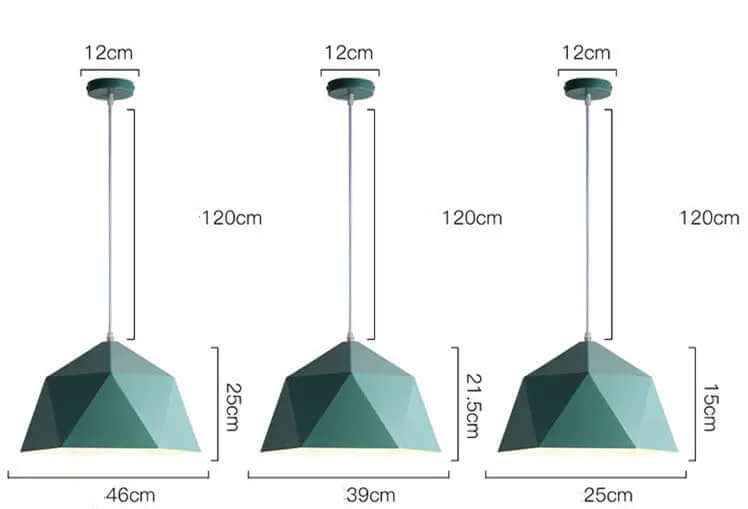 Colorful Geometric Creative Small Hanging Lamps in green, showcasing multiple sizes and shapes for modern decor.