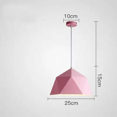 Colorful Geometric Creative Small Hanging Lamps in pink, 25cm size, featuring a unique geometric design.