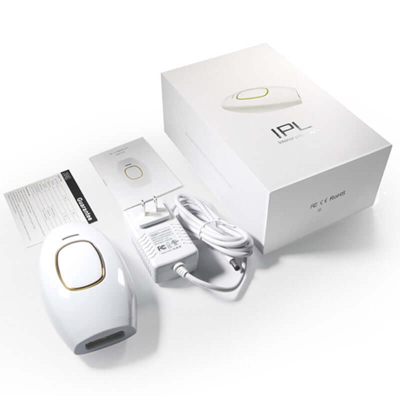 Epilator device with AC power option, instructions, and charger, designed for effective hair removal.