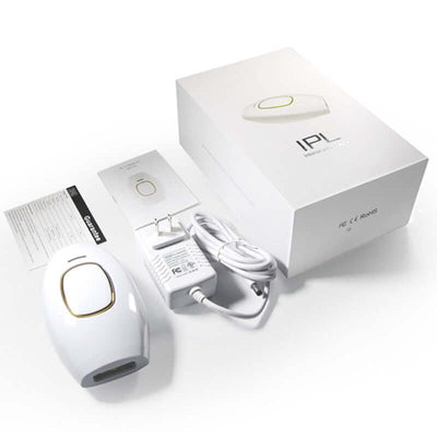 Epilator device with AC power option, instructions, and charger, designed for effective hair removal.