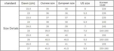 Size chart for New Heavy Industry Color Boots Women showing various sizes and conversions.