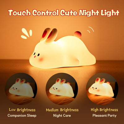 Cute LED Night Light Touch Sensor Cartoon Kid's Nightlights Big Face Rabbit Silicone Night Light Christmas Gift Bedside Lamp Home Decor - Nexa Home