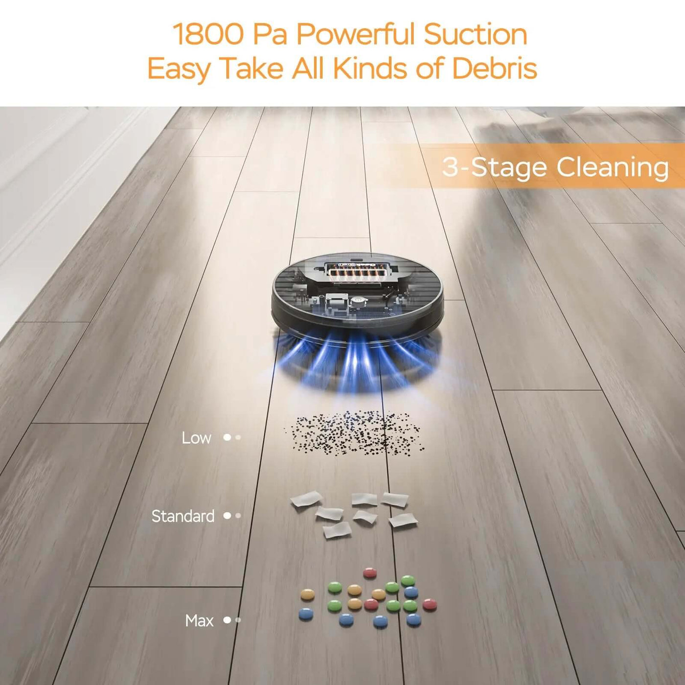 Geek Smart Robot Vacuum Cleaner G6 Plus, Ultra-Thin, 1800Pa Strong Suction, Automatic Self-Charging, Wi-Fi Connectivity, App Control in action.