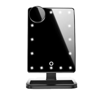 Touch Screen Makeup Mirror With 20 LED Light Bluetooth Music Speaker 10X Magnifying Mirrors Lights on display.