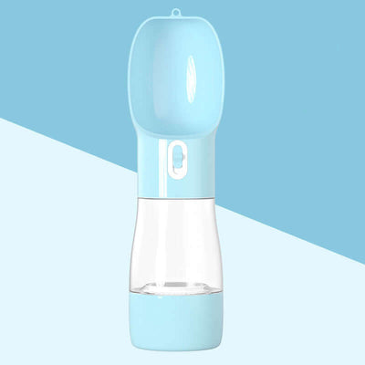Traveling Out Portable Dog Water Dispenser in light blue color, designed for outdoor use with food and water capacity.