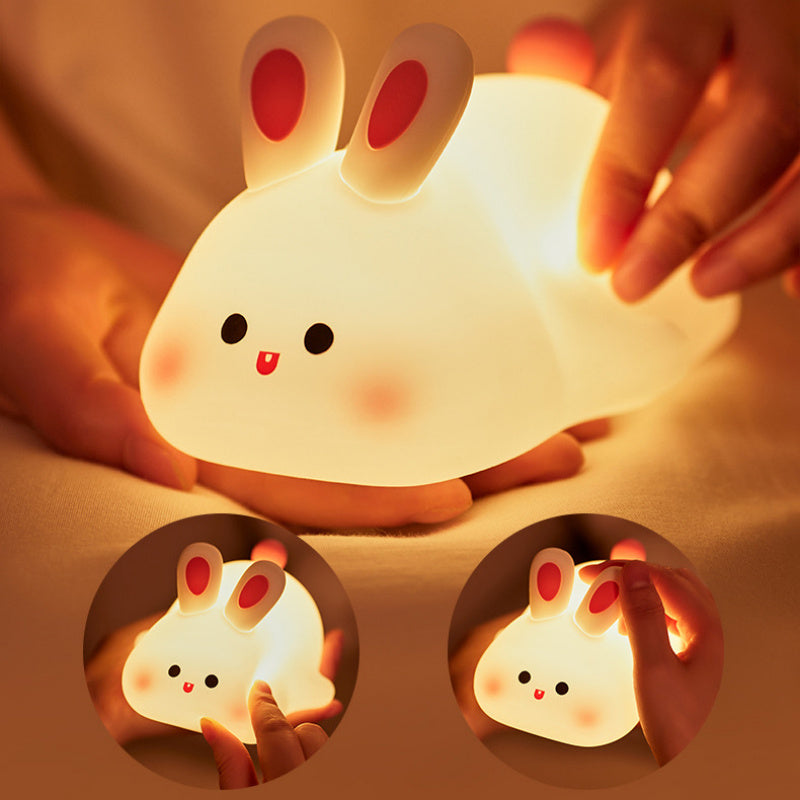 Cute LED Night Light Touch Sensor Cartoon Kid's Nightlights Big Face Rabbit Silicone Night Light Christmas Gift Bedside Lamp Home Decor - Nexa Home