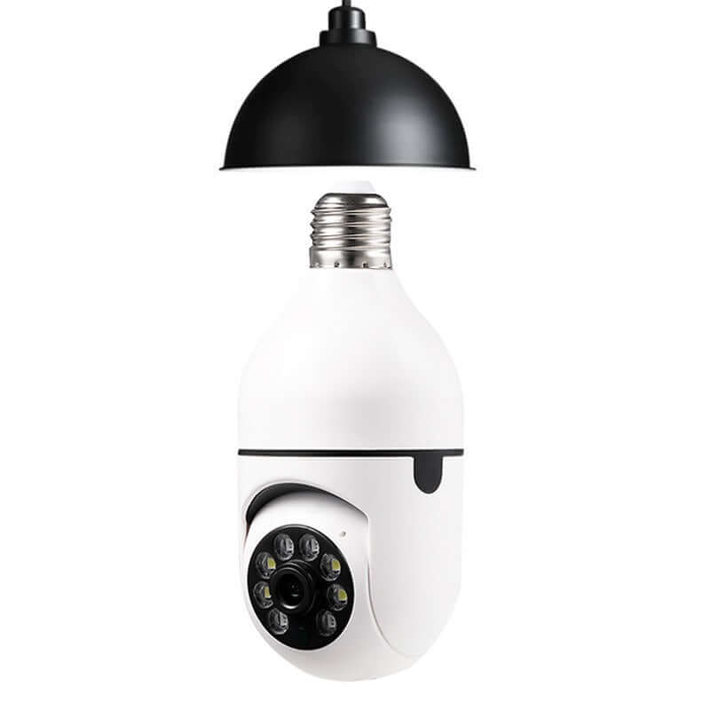 WiFi CAMERA 1080P Bulb 4X Zoom Camera E27 Home 5GWiFi Alarm Monitor with integrated dome design and camera features.