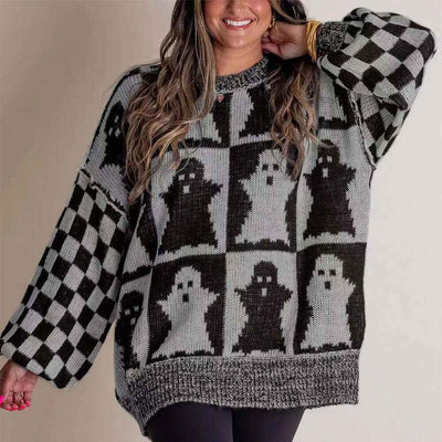 Halloween Ghost Pullover Sweater - Comfy Knit Tops for Fall
