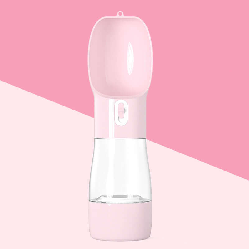 Traveling Out Portable Dog Water Dispenser in pink design with water and food compartments