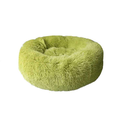 Round Long Hairy Autumn And Winter Nest Pad Cat Mattress in vibrant green color, plush and soft for pet comfort.