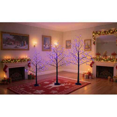 3 Pack Halloween Spooky Tree With Purple Lights, 4FT 5FT And 6FT, Lighted Black Tree For Halloween Decoration