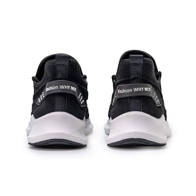 Ice Silk Breathable Running Shoes Lightweight Cushioning Outdoor Men's Shoes For Teenagers in black from the back view.