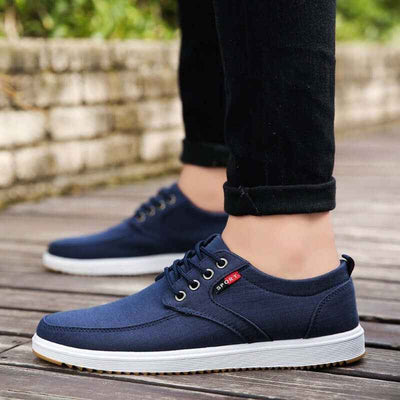 Men's Lace-up Canvas Shoes Casual Men Breathable Walking Flats Shoes