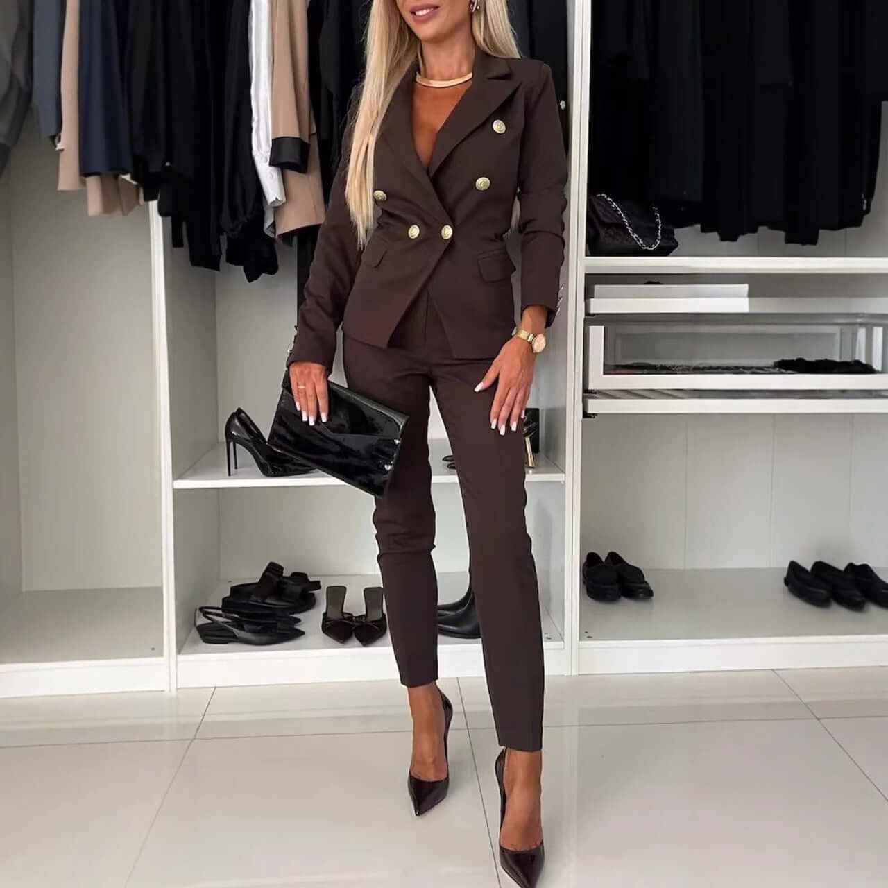 New All-matching Casual Suit Lapel Button-down Jacket And Slim-fit Trousers For Women's Office Business Set Clothing
