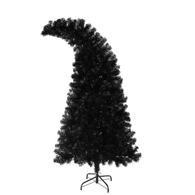 6FT Artificial Christmas Tree With LED Light, Pre-Lit Curved Shape Artificial Whimsical Xmas Tree With 900 Tips, Black Christmas Tree