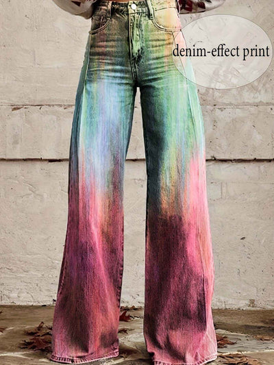 Self-pick-up Plus Size Women'S Casual Faux Denim Printed Loose Trousers Only Self-pickup Is Supported