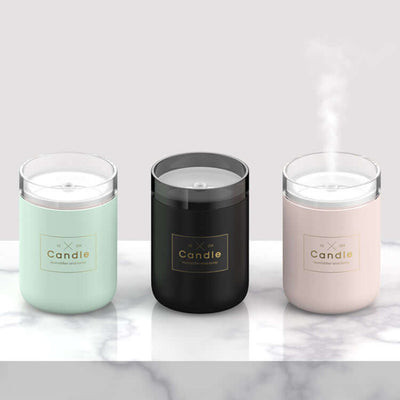Mini USB Mute Air Humidifier Diffuser in three stylish candle-shaped designs