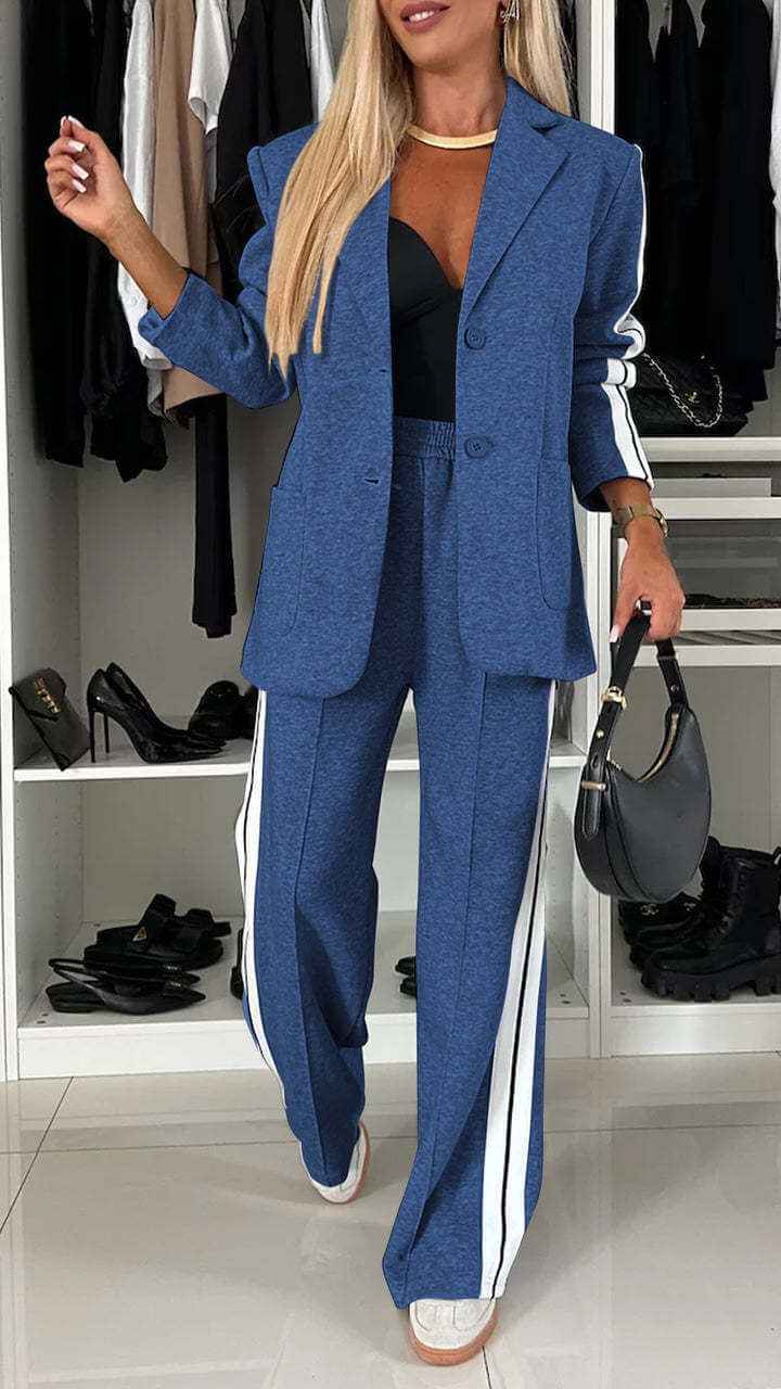 Women's Casual Suit Lapel Single-breasted Jacket And Striped Straight Pants Fashion Sports Trousers Suit Outerwears Clothing