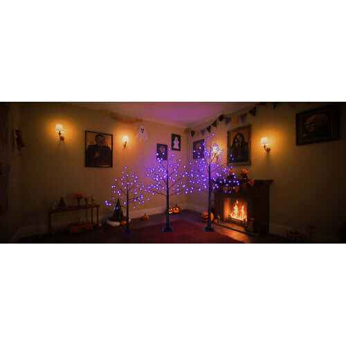3 Pack Halloween Spooky Tree With Purple Lights, 4FT 5FT And 6FT, Lighted Black Tree For Halloween Decoration