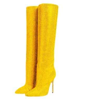 Boots Women: Stylish Pointed Toe Stiletto Rhinestone