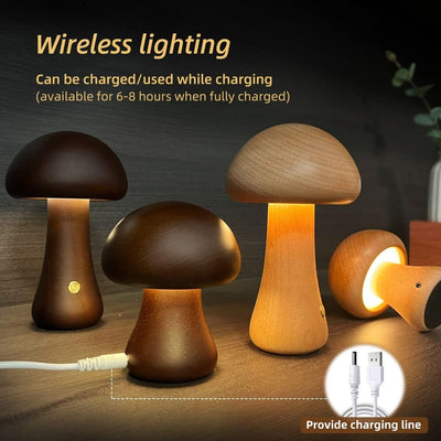 INS Wooden Cute Mushroom LED Night Light With Touch Switch  Bedside Table Lamp For Bedroom Childrens Room Sleeping Night Lamps Home Decor - Nexa Home