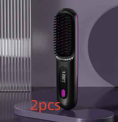 2 In 1 Straight Hair Comb Wireless Hair Straightener Brush Hair Fast Heating Portable Hot Curler USB Charging