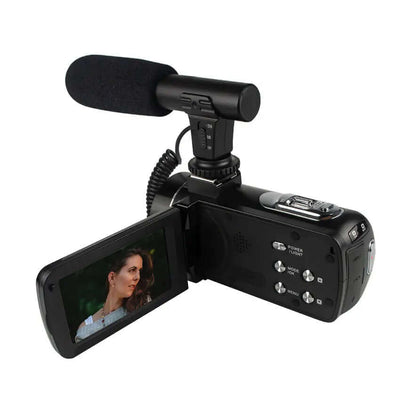 HD Digital Camera with microphone and LCD screen showcasing a portrait image on display.