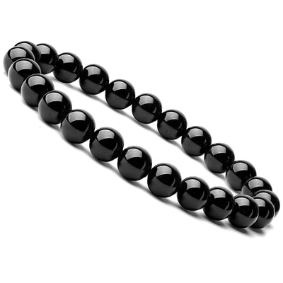 Black Onyx Bracelet made with 8MM black agate beads on elastic cord, stylish and functional for women.