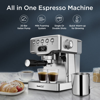 Geek Chef Espresso Machine, 20 Bar Espresso Machine With Milk Frother For Latte, Cappuccino, Macchiato, For Home Espresso Maker, 1.8L Water Tank, Stainless Steel, Ban On Amazon - Nexa Home