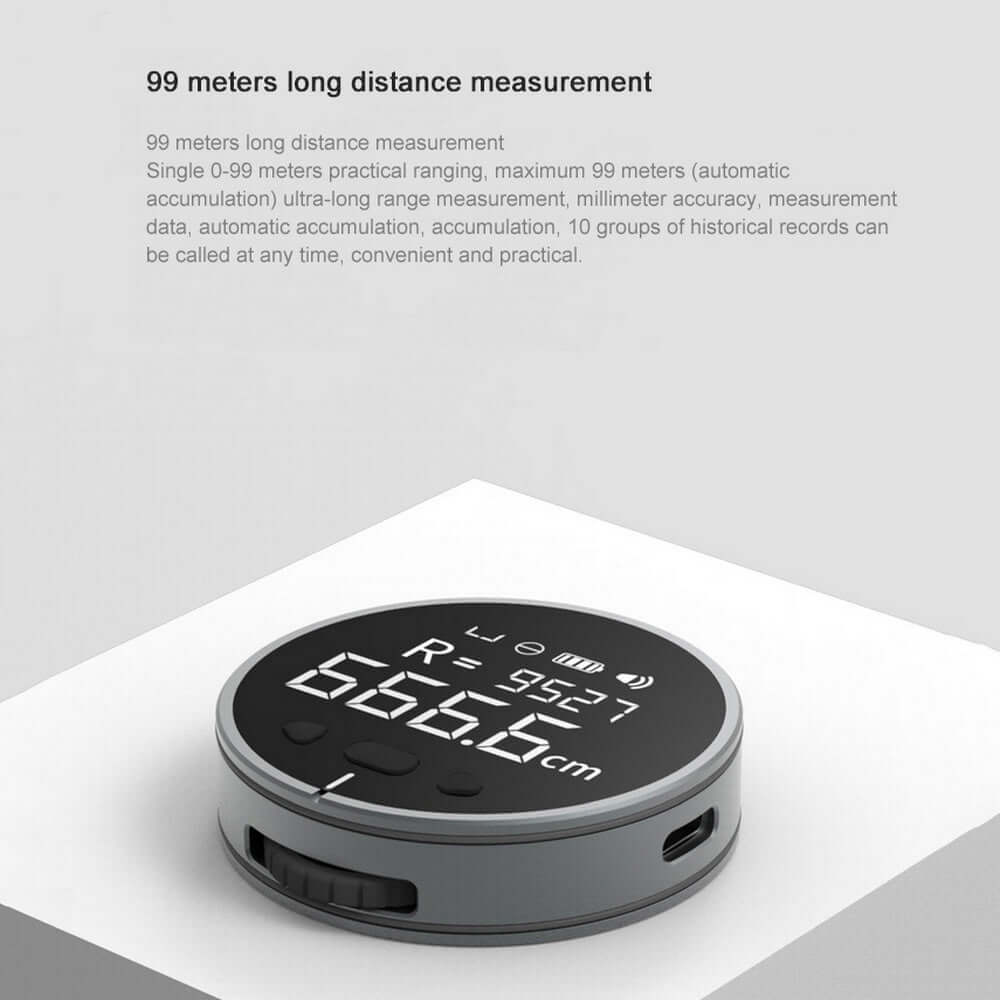 Distance Measuring Instrument Electronic Measuring Ruler Tape Measure High Definition Digital LCD High Precision Electronic Measuring Ruler Tool displaying 99 meters long distance measurement.