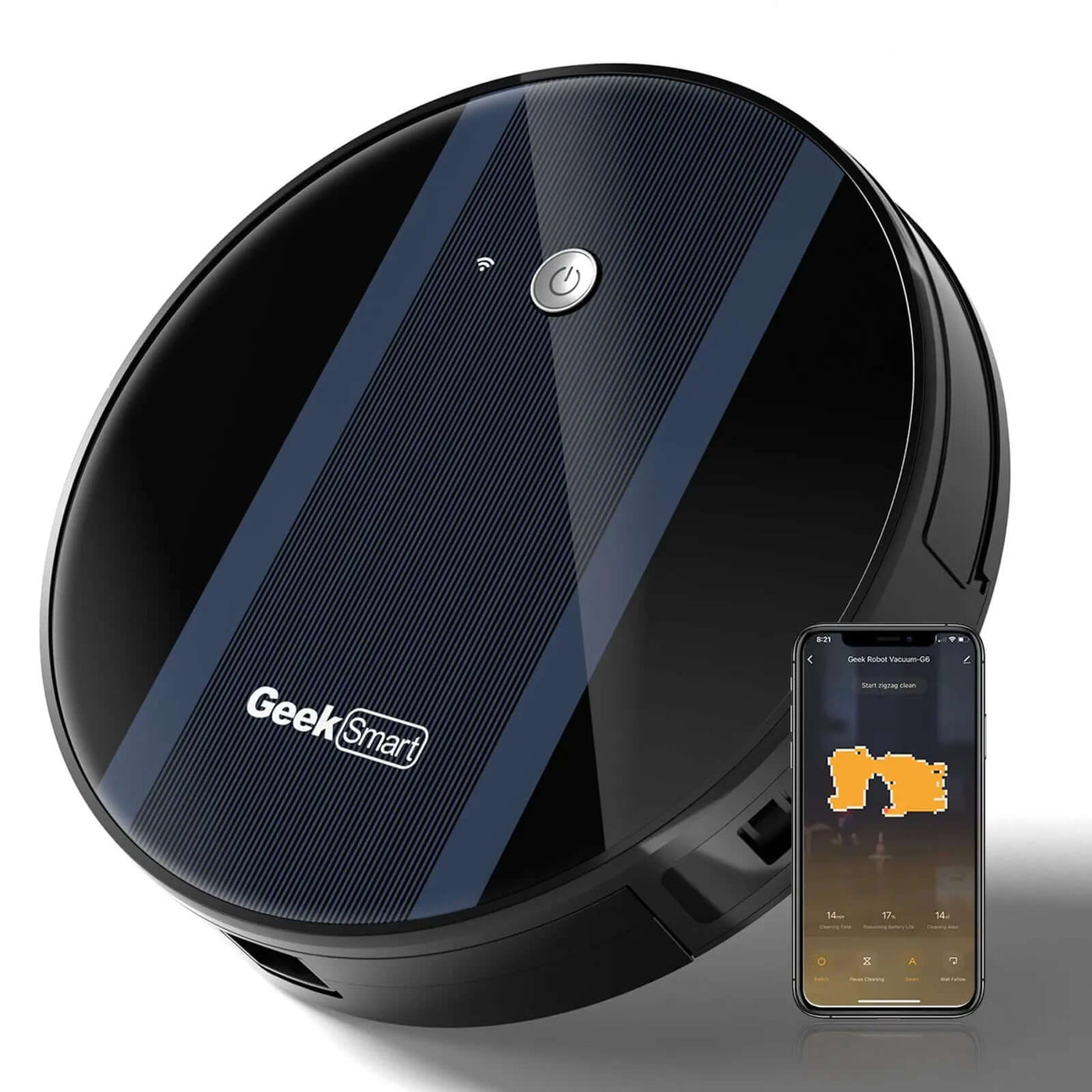 Geek Smart Robot Vacuum Cleaner G6 Plus, Ultra-Thin, 1800Pa Strong Suction, Automatic Self-Charging, Wi-Fi Connectivity, App Control.