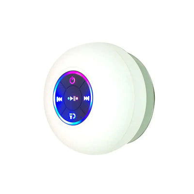 Big Suction Cup Waterproof Bluetooth Speaker LED Light Emitting with colorful control panel and suction base.