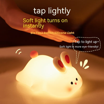 Cute LED Night Light Touch Sensor Cartoon Kid's Nightlights Big Face Rabbit Silicone Night Light Christmas Gift Bedside Lamp Home Decor - Nexa Home