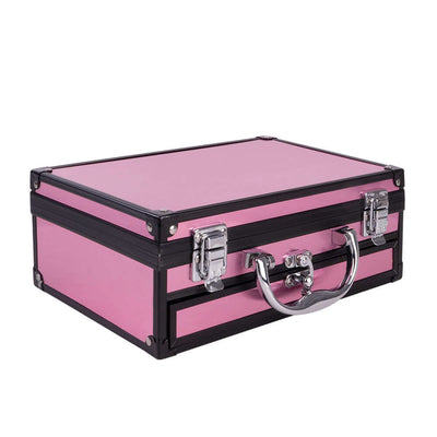 Girls Facial Cosmetics Sets Makeup Sets Nail Art Tools pink makeup storage case with silver handle.