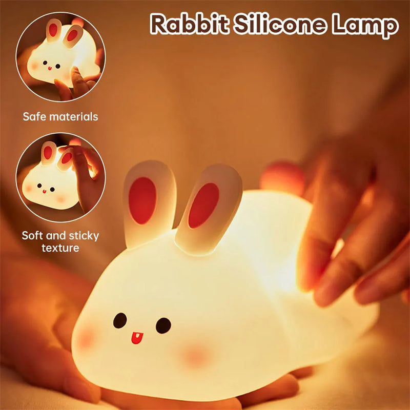 Cute LED Night Light Touch Sensor Cartoon Kid's Nightlights Big Face Rabbit Silicone Night Light Christmas Gift Bedside Lamp Home Decor - Nexa Home