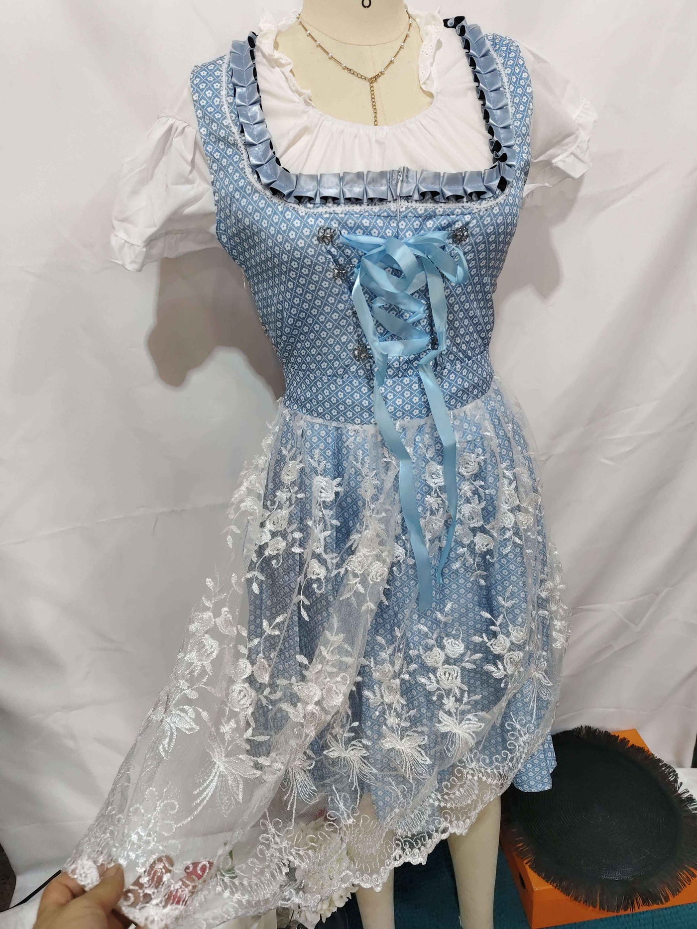 Halloween Long Short-sleeved Printed Lace-up Dress