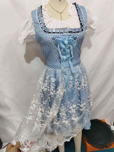 Halloween Long Short-sleeved Printed Lace-up Dress