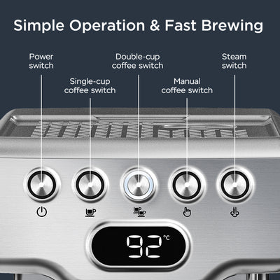 Geek Chef Espresso Machine, 20 Bar Espresso Machine With Milk Frother For Latte, Cappuccino, Macchiato, For Home Espresso Maker, 1.8L Water Tank, Stainless Steel, Ban On Amazon - Nexa Home