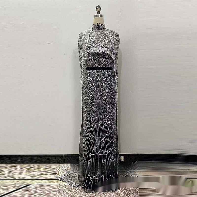Pearl Embroidery Material Evening Party Dress