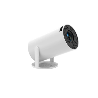 HD 720p Household Portable Mini Projector in sleek white design with modern stand for home entertainment.