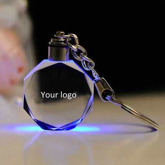Customized  Car Logo Crystal Key Chains Gift Door King Decoration Laser Engraved Pictures With Colorful Light
